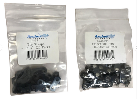 (40) Archer (20) .404-063 PRE-SET TIE STRAPS & (20) .404 TIE STRAPS REPAIR LINK