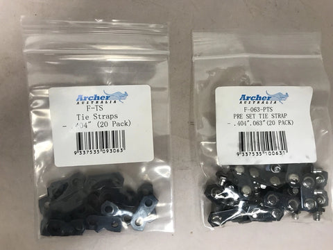 (40) Archer (20) .404-063 PRE-SET TIE STRAPS & (20) .404 TIE STRAPS REPAIR LINK