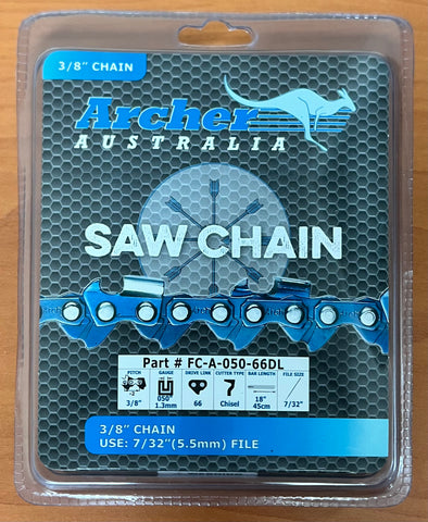 18" Archer Chainsaw Chain 3/8" pitch FULL CHISEL .050 Gauge 66 DL drive links