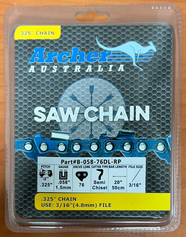 20" Archer Chainsaw Ripping Chain .325 .058 76DL X-BULL Baumr-AG SX62 K2C-RP-76E