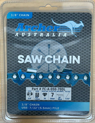 20" Archer Chainsaw Chain 3/8" pitch FULL CHISEL .050 Gauge 70 DL drive links