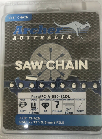 24" Archer Chainsaw Chain 3/8-050-81DL FULL CHISEL replaces 72LGX081G ECHO