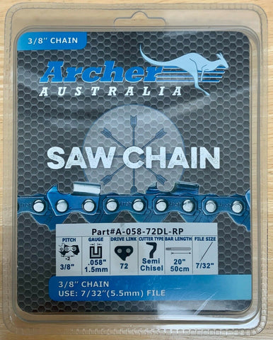 20" 3/8-058-72DL Archer Ripping Chainsaw Chain replaces 73RD072G A2EP-RP-72E