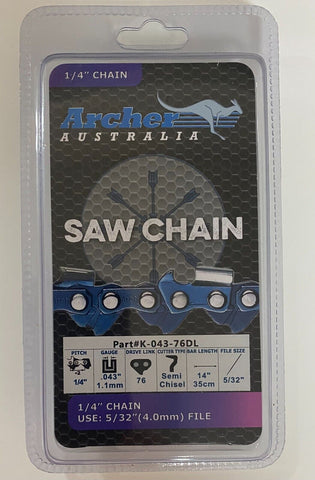 Archer 14" Chainsaw Chain 1/4" .043 76 Drive Links Replacement Chain HYCHIKA
