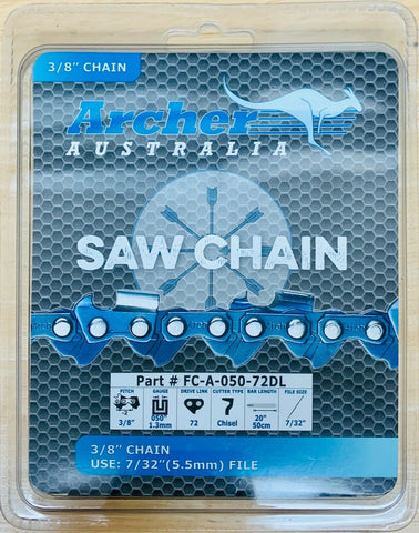 20" Archer Chainsaw Chain 3/8" FULL CHISEL 3/8".050-72DL replaces 72LGX072G