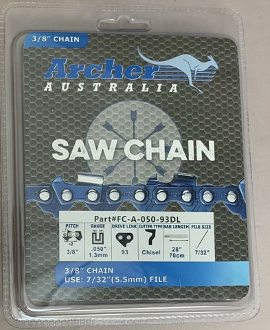 28" Archer Chainsaw Chain 3/8" pitch FULL CHISEL .050 Gauge 93DL drive links