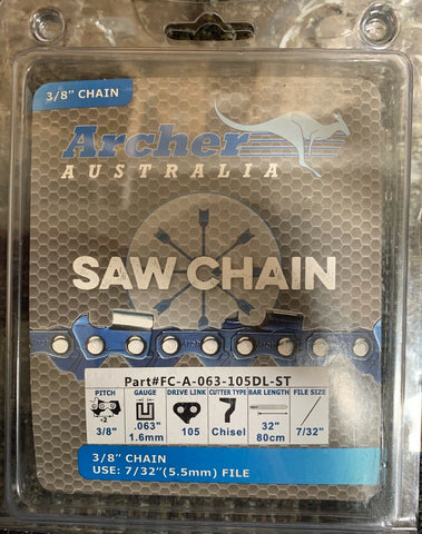 32" Archer Chainsaw Chain 3/8"-063-105DL CHISEL SKIP-TOOTH replaces 75JGX105G