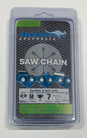 12" Archer Chainsaw CHISEL Saw Chain 3/8"LP .043 45DL repl. Oregon R45 90PX045G
