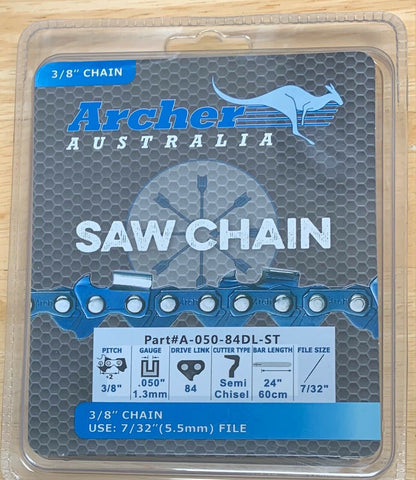 24" Archer Chainsaw Chain SEMI-CHISEL SKIP-TOOTH 3/8" Pitch .050 Gauge 84DL