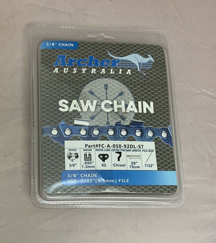 28" Archer Chainsaw Chain 3/8" Pitch .50 Gauge 92 Drive Links SKIP TOOTH CHISEL