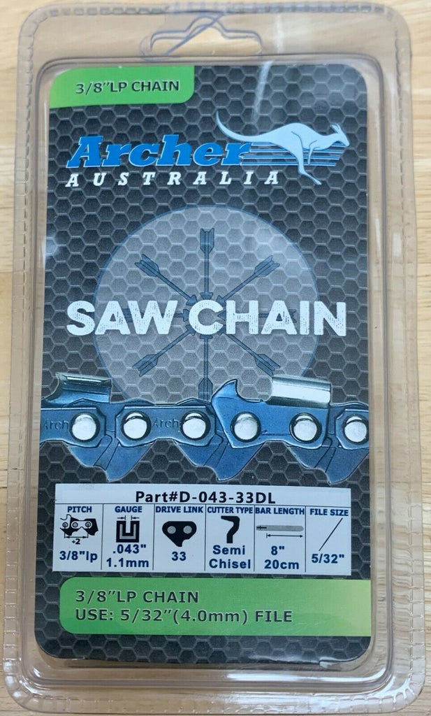 8" Archer Chainsaw Chain 3/8".043 33DL Ryobi RY43161 RY43160A RY4360 R