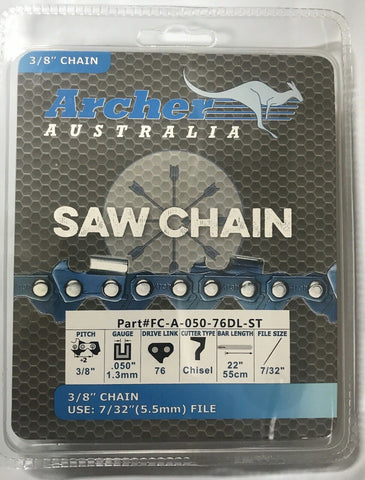 22" Archer Chainsaw Chain 3/8" .050 76DL SKIP TOOTH CHISEL Replaces 72JGX076G