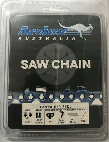 18" Archer Chainsaw Chain SEMI-CHISEL 3/8-050-66DL Replaces 72DG066G A1EP-66E