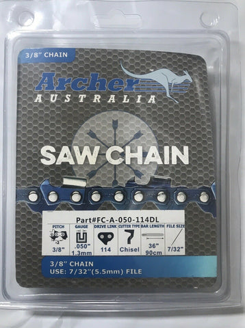 36" Archer Chainsaw Chain 3/8" .050 114DL FULL CHISEL replaces 72LGX114G 33RSC